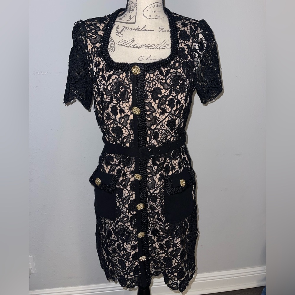 SELF PORTRAIT 
BLACK lace EMBELLISHED MINI DRESS